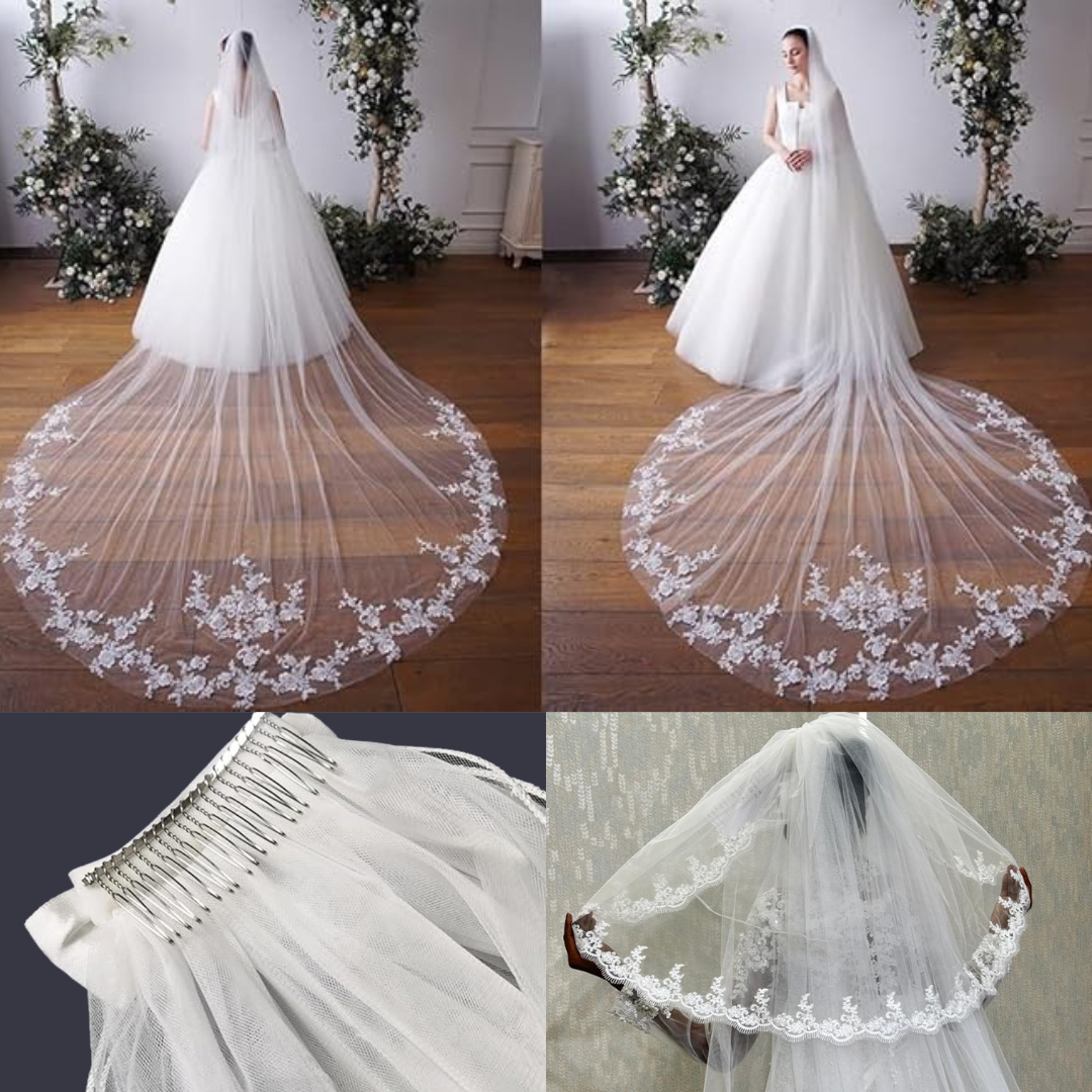 GownLink's 4 Meters Long Bridal Veil Cathedral Christian & Catholic Wedding New Lace