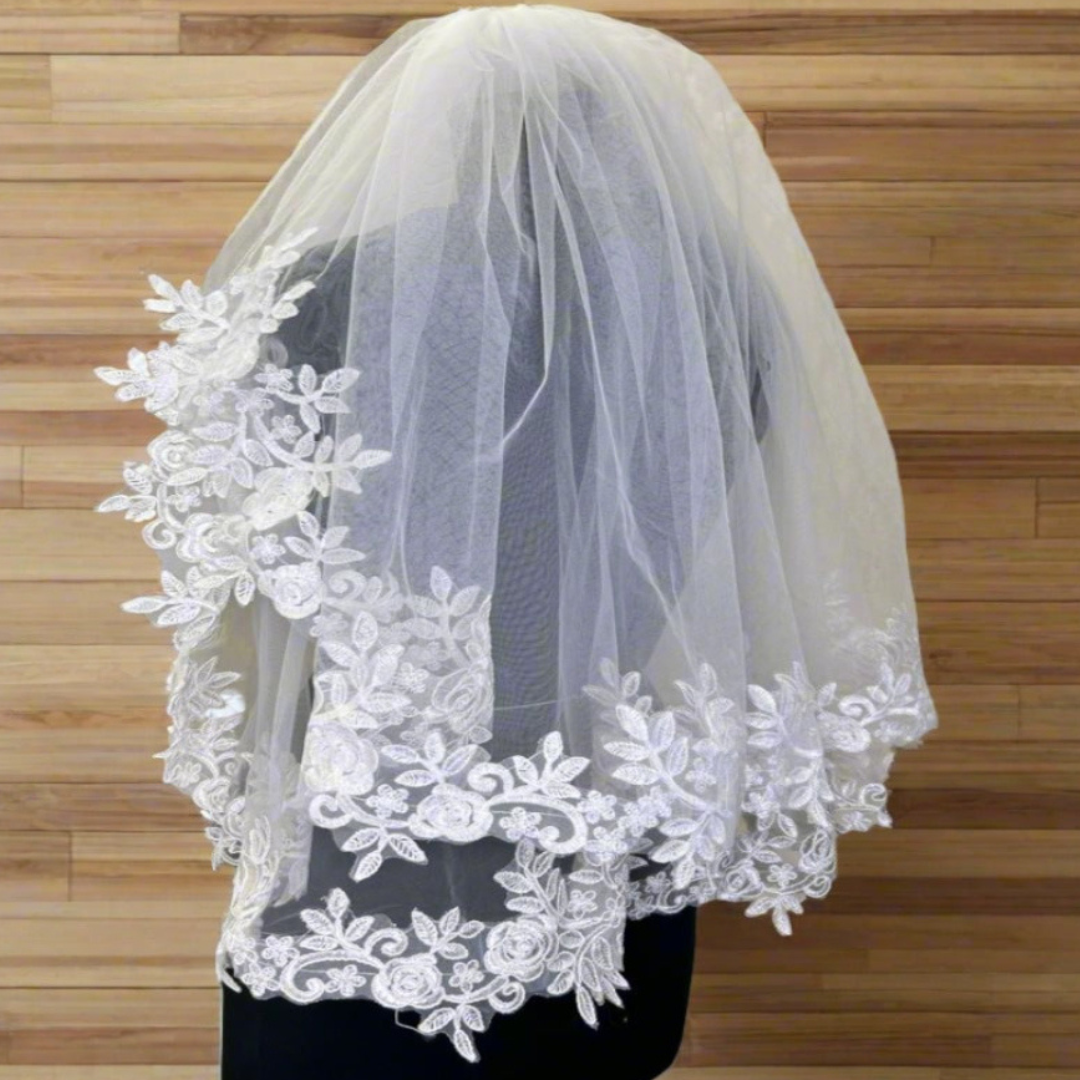 GownLink Bridal Short and Long Veil with Comb for Christian & Catholic Wedding GLVHM-3