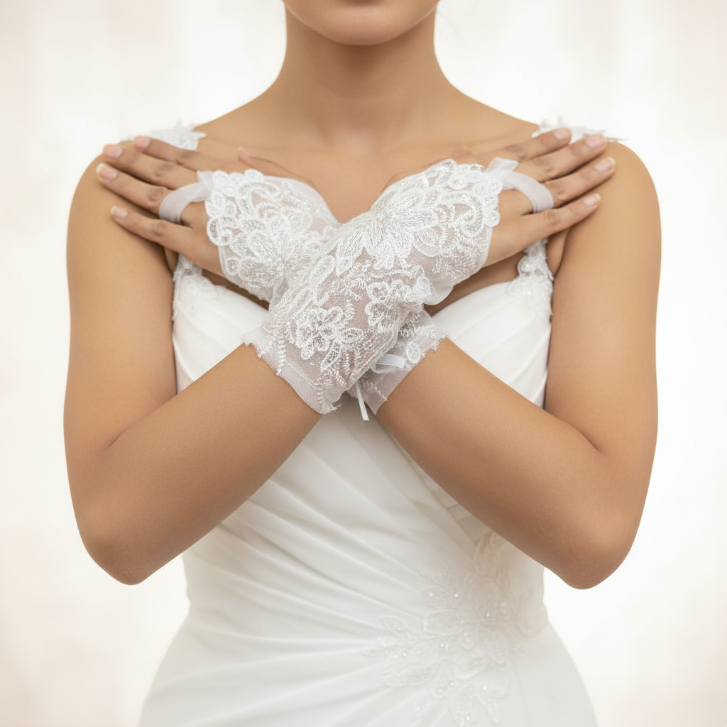 GownLink's Luxurious Enchantment Bridal Gloves with a Bow and Stones of Love G22