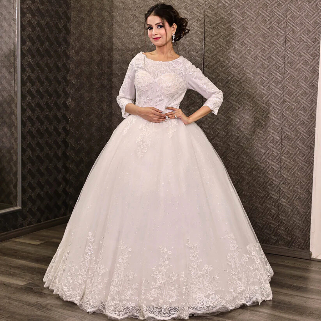 GownLink Elegant White Full Cover Bridal Ball Gown for Christian Church Brides GLGF051C 34 / 36