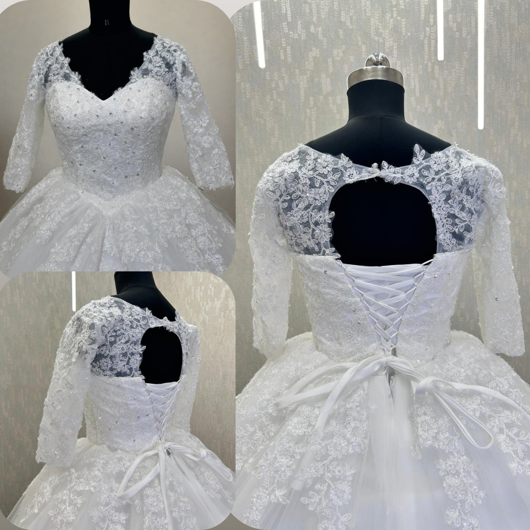 GownLink White Trail Wedding Dress Long Sleeves GLFSM477