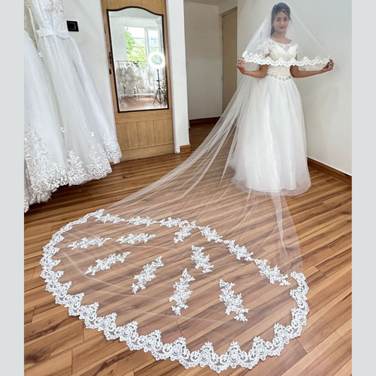 Gownlink Long Shimmer Bridal Veil Cathedral Christian & Catholic Wedding GLVHM-9