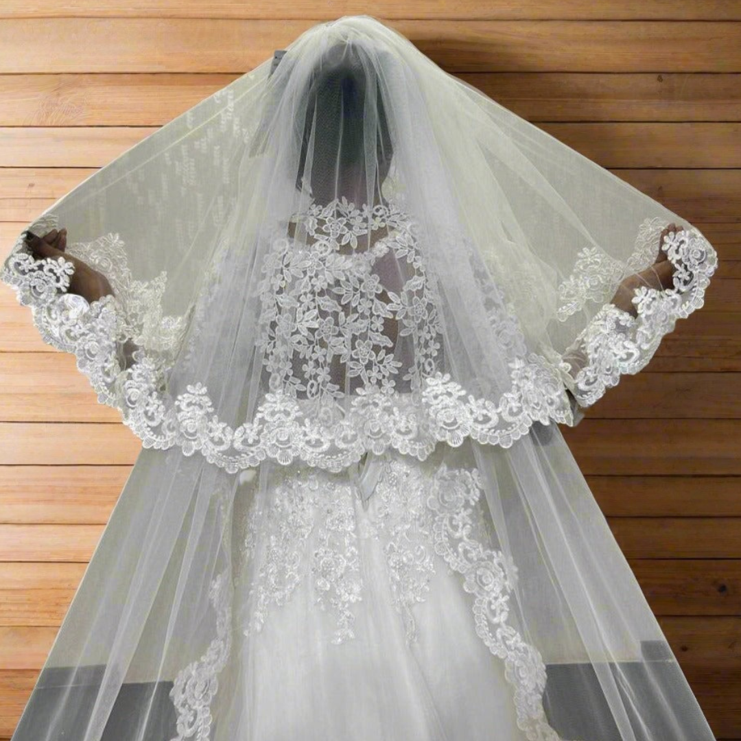 Gownlink Long Shimmer Bridal Veil Cathedral Christian & Catholic Wedding GLVHM-9