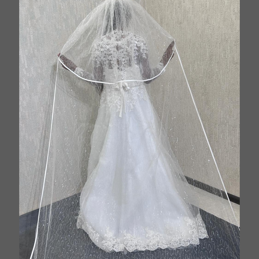 Gownlink Long Shimmer Bridal Veil Cathedral Christian & Catholic Wedding Satin Edges