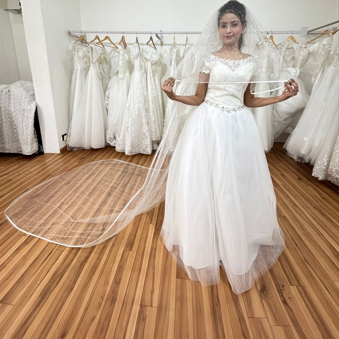Gownlink Long Shimmer Bridal Veil Cathedral Christian & Catholic Wedding Satin Edges