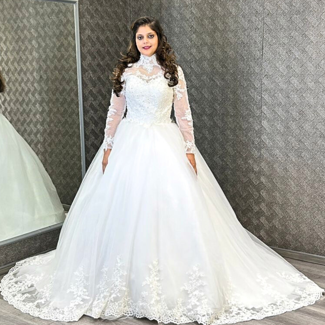 GownLink High Neck White Wedding Train Gowns for the High-End Bride GLW20