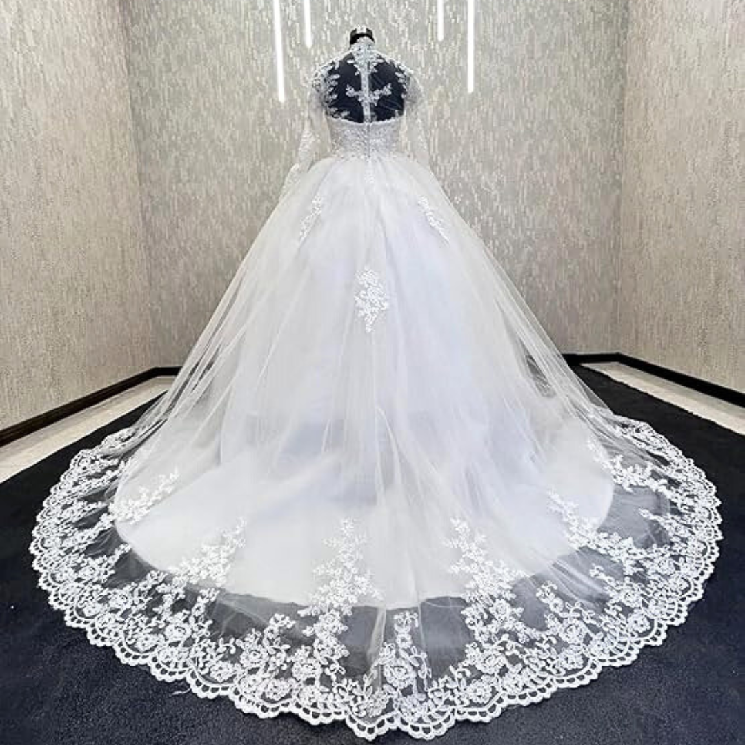 GownLink High Neck White Wedding Train Gowns for the High-End Bride GLW20