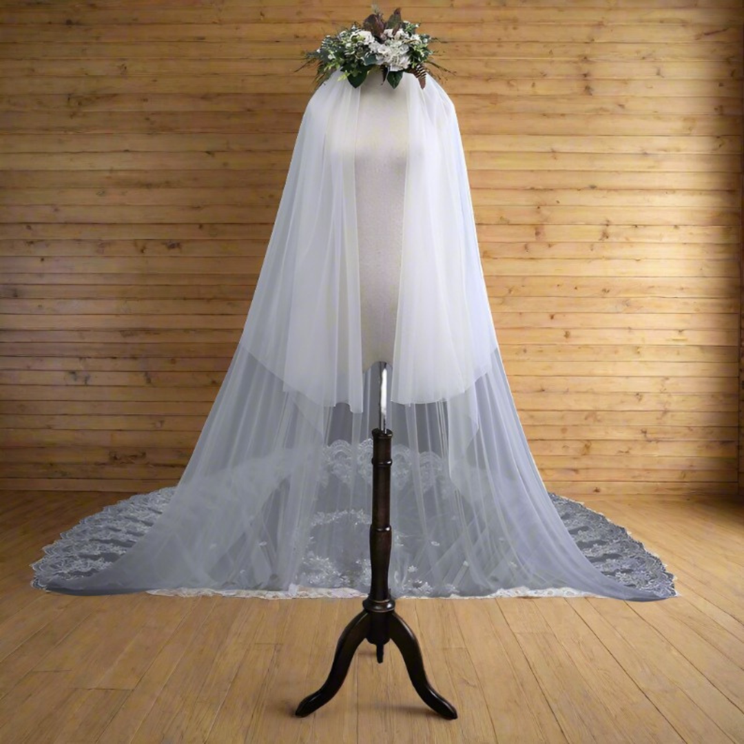 GownLink Bridal Long Veil with Front Face Layer & Comb C15V