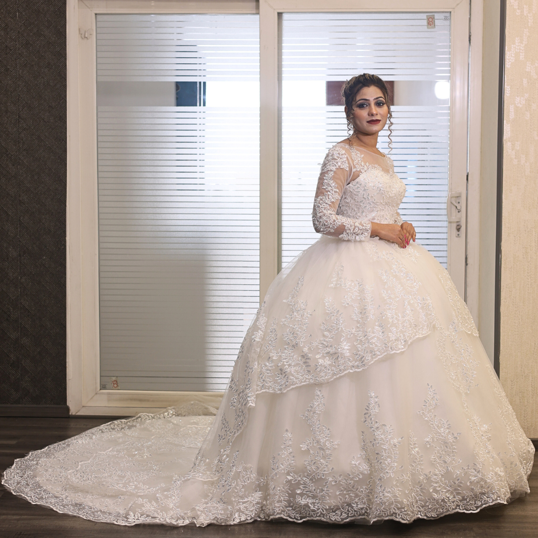 White Wedding Train Gowns for the High-End Christian Bride GLGT179