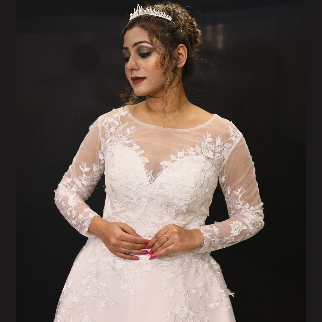 GownLink White Wedding A Line Trail Gown GLGA800T