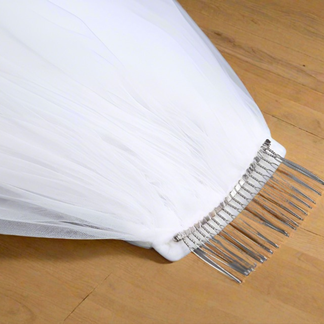 GownLink Bridal Long Veil with Front Face Layer & Comb C15V