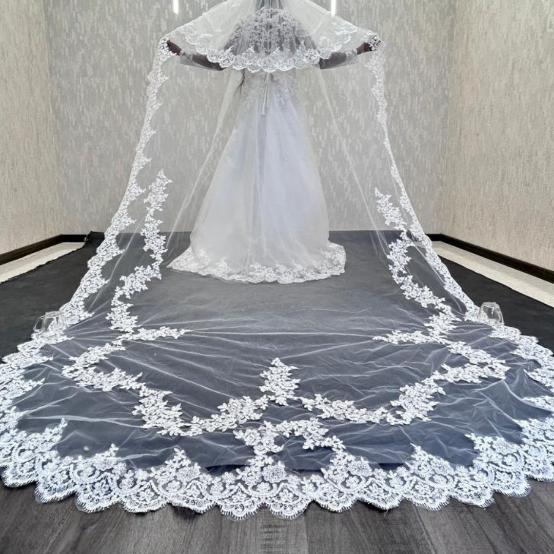 GownLink Bridal Cathedral Long Veil with Front Face Layer for Christian & catholic Wedding