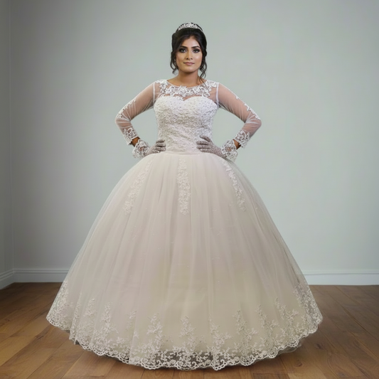 GownLink White Wedding Ball Gown with Rhinestone Accents GLGF042 Plus Size
