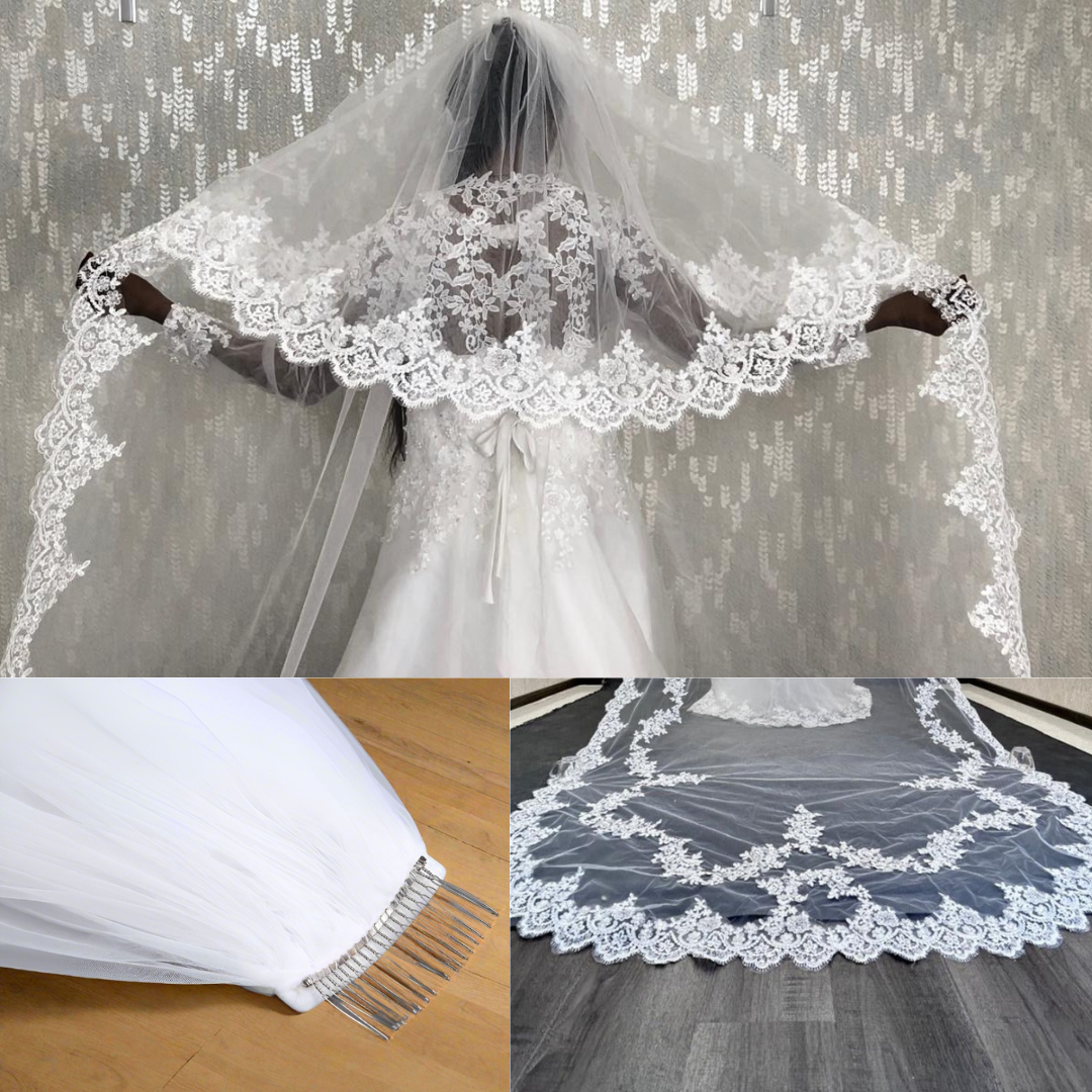 GownLink Bridal Cathedral Long Veil with Front Face Layer for Christian & catholic Wedding