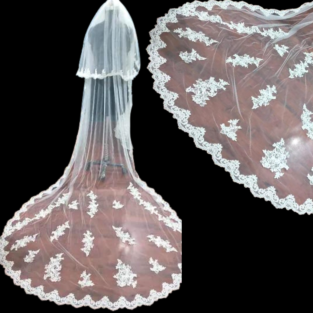 GownLink Bridal Long Veil with Face Layer & comb for Christian & Catholic Wedding GLHL53-2