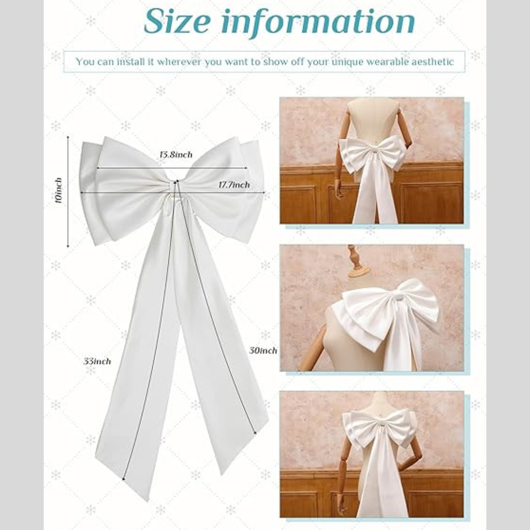 Gowlink,s Bencailor Big Satin Bow Large Detachable Bow Train for Dress 17.72" Wide Waist Sash Belt Bride Formal Wedding Dres