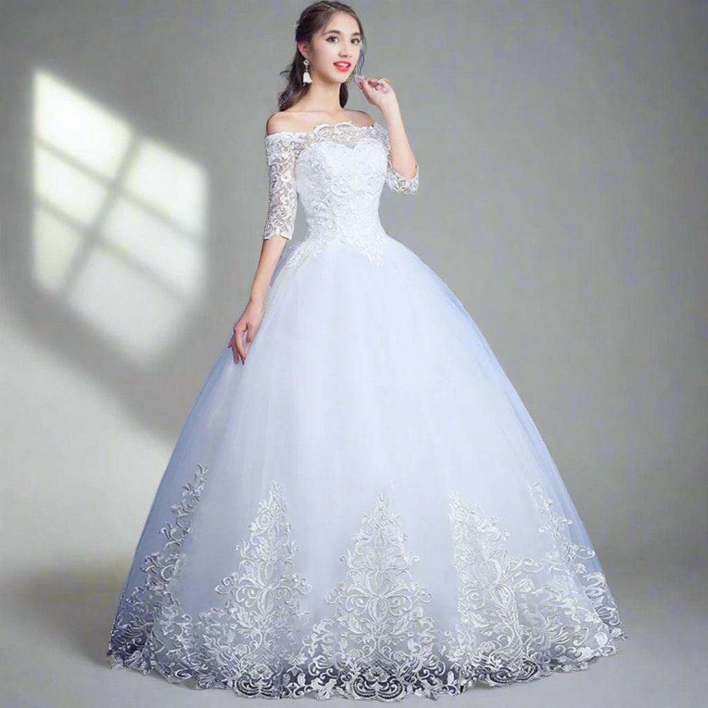 GownLink White Gown Bridal Dress Off Shoulder Style GLQD09