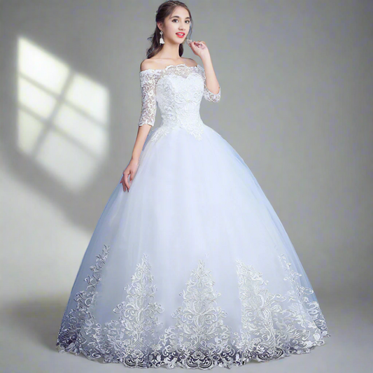GownLink White Gown Bridal Dress Off Shoulder Style GLQD09