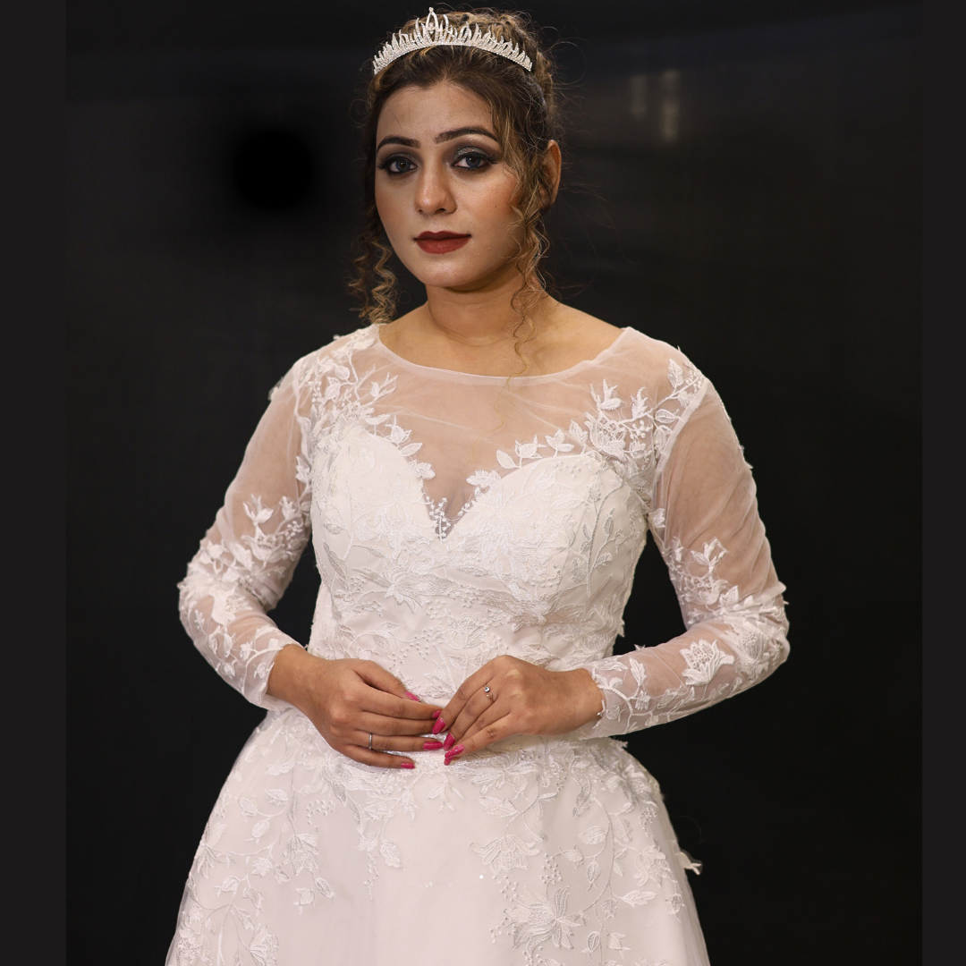 GownLink White Wedding A Line Trail Gown GLGA800T