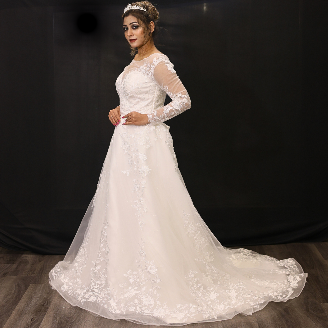 GownLink White Wedding A Line Trail Gown GLGA800T