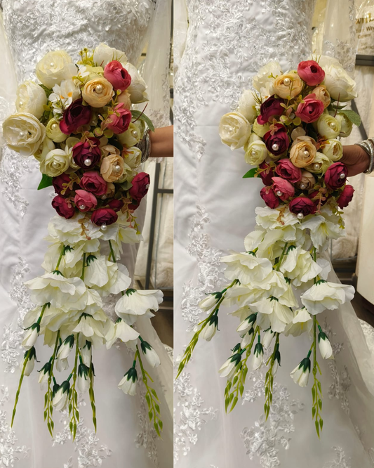 GownLink's Majestic Harmony Elegant Bridal Bouquet with red and white Flowers B132