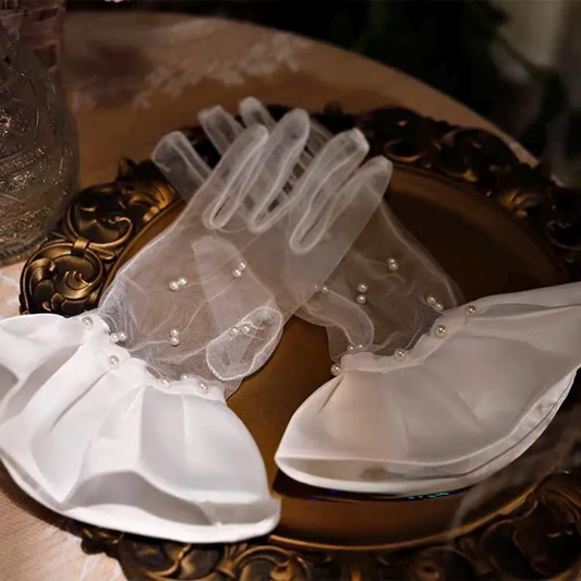 GownLink's Arm Length Long Bridal Gloves for Christian & Catholic Wedding G-pearl