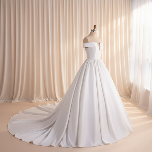 GownLink Premium White Satin Church Wedding Train Gown for Christian & Catholic Brides GLHMST04