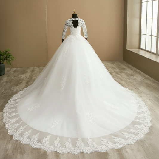 GownLink Premium White Princess Wedding Gown Elegant Church Bridal Dress GLGB125-T