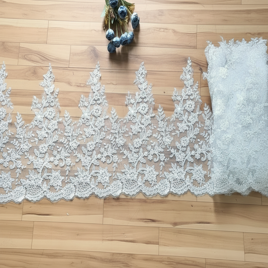 GownLink White -Graceful Lace Border Wedding Gown