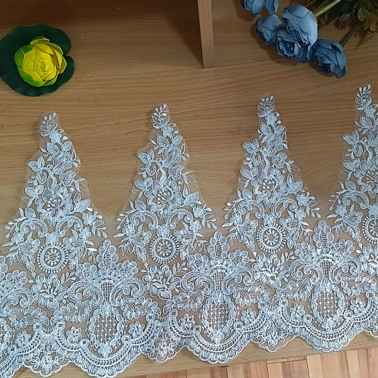 GownLink-White Lace Border with Gres fully embroidery Finish for Wedding Dress