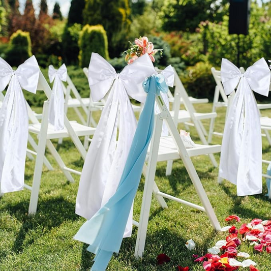 GownLink,s Large Wedding Pew Bows with Long Tails 12 x 29.5 Inch Wedding Aisle Decorations Bows Satin Ribbon Background Decor for Bridal Shower Reception Ceremony(White,12 Pcs)