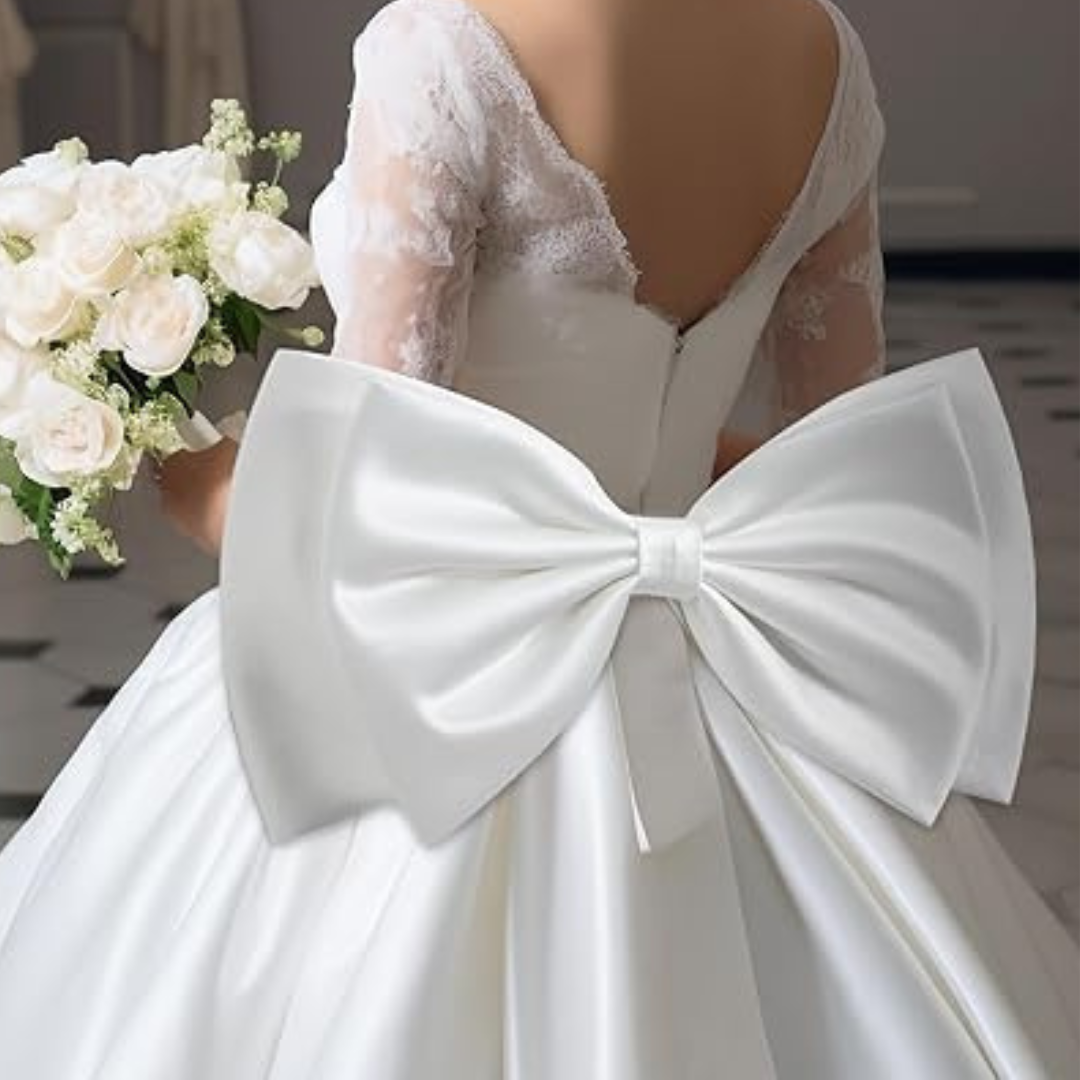 GownLink,s 17.8" Big Bow For Wedding Dress Detachable Double Satin Bow Belt For Bride Woman