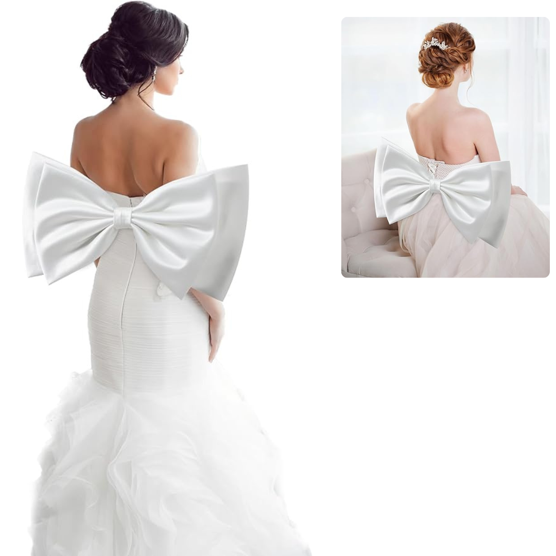 GownLink,s 17.8" Big Bow For Wedding Dress Detachable Double Satin Bow Belt For Bride Woman