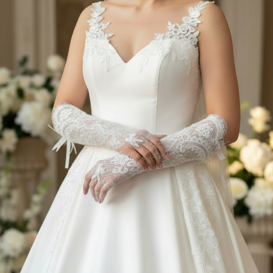 GownLink's Arm Length Long Bridal Gloves for Christian & Catholic Wedding G-100
