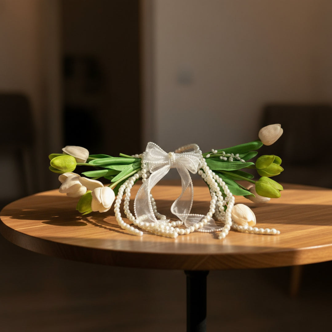 Front view of Clutch Bridal Bouquet held by bride — GownLink B-136