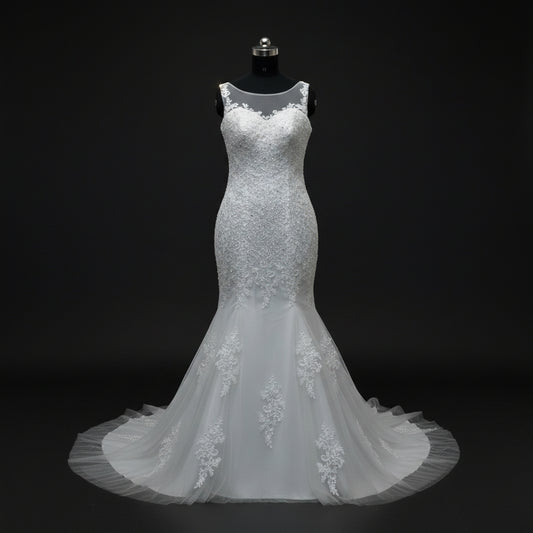 GownLink Elegant Mermaid Wedding Gown with Sleeves Christian & Catholic Bridal Dress for Church Ceremony GLD290