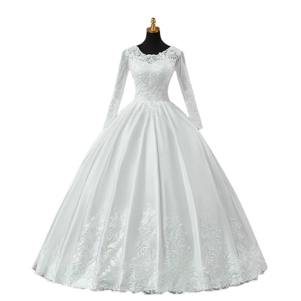 Back closure and button detail on White Ball Gown Satin — GownLink GLGT179