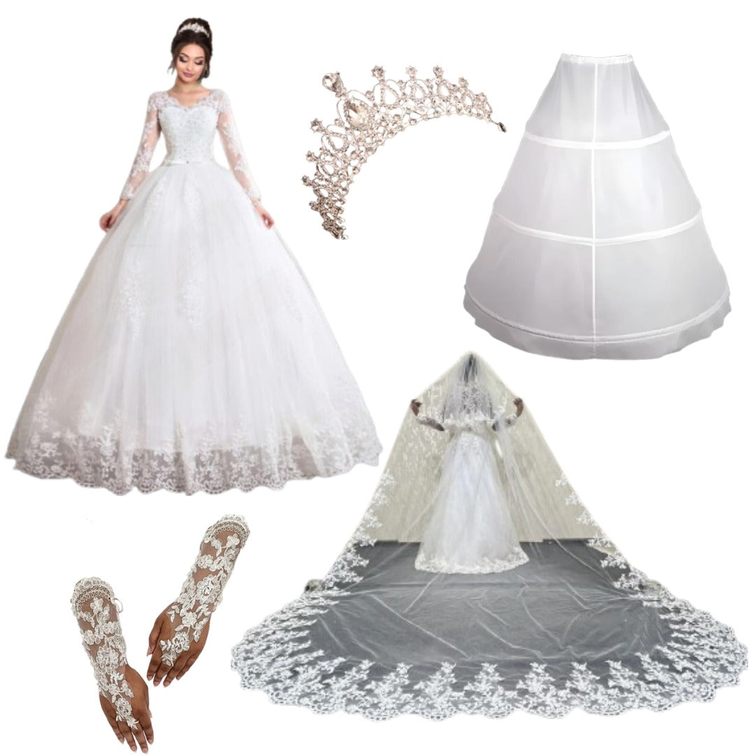 GownLink bridal set of Gown veil crown gloves -Combo-HS14