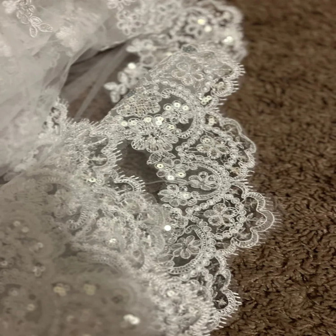 GownLink Bridal short 1.5mtr veil for Christian & Catholic Wedding 2 Tier Veil