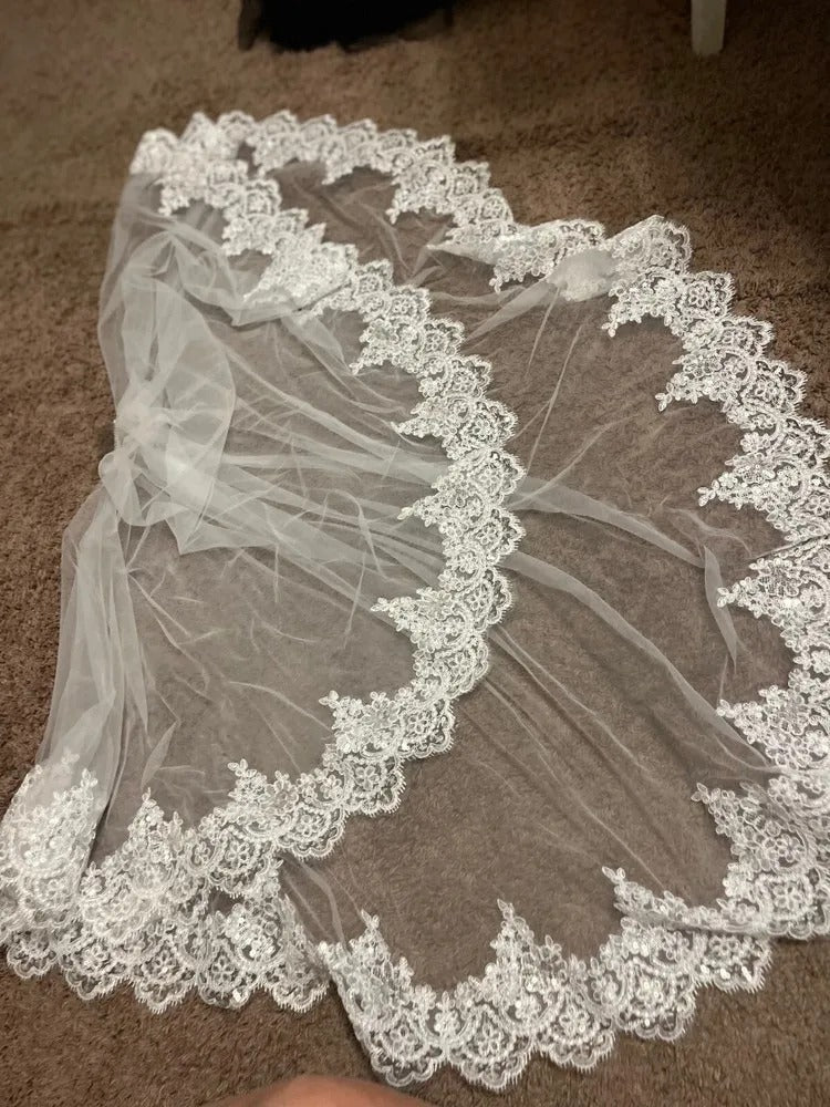 GownLink Bridal short 1.5mtr veil for Christian & Catholic Wedding 2 Tier Veil
