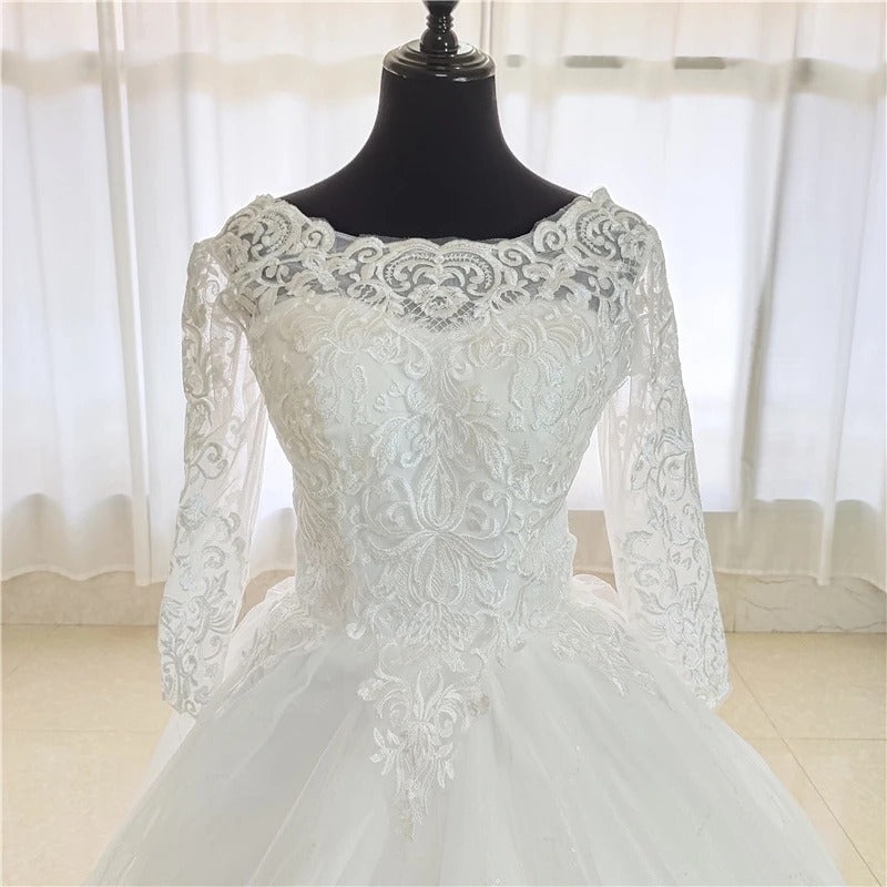 Gownlink White Christian Wedding Train Gown with Lace Appliques GL36CT