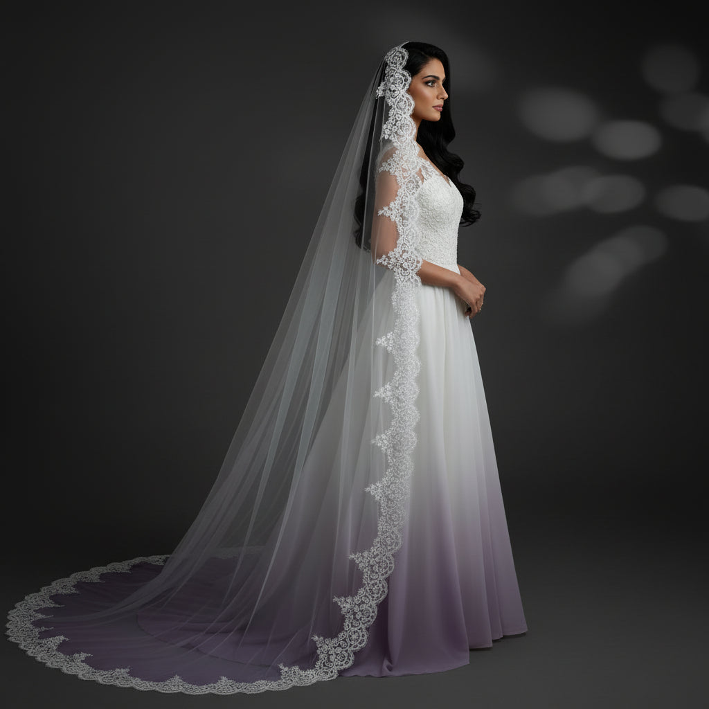 Close-up of lace edge detail on Cathedral Bridal Veil — GownLink GLCP4