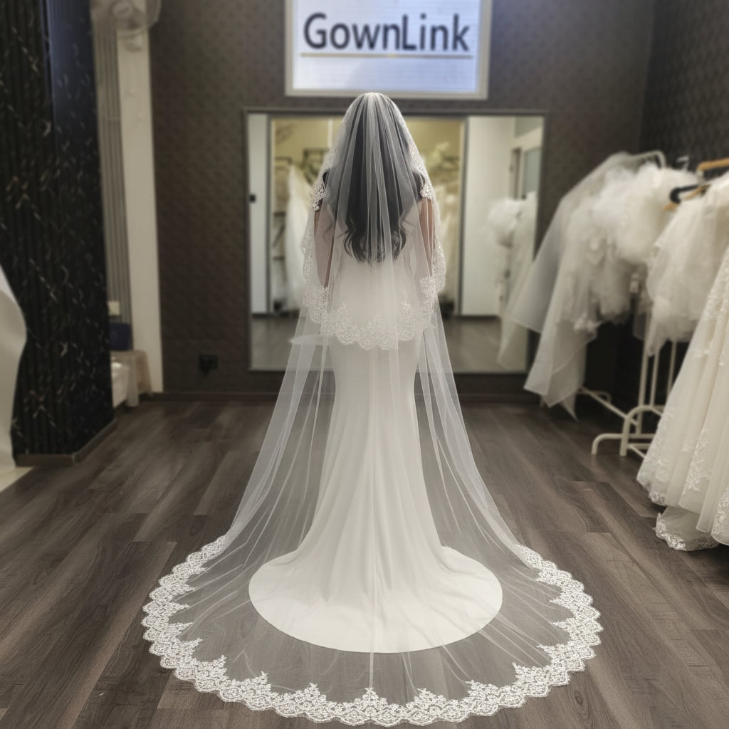 GownLink's Exquisite 3.5mtr Long Cascading Bridal Veil for Christian & Catholic Wedding GLVHL02