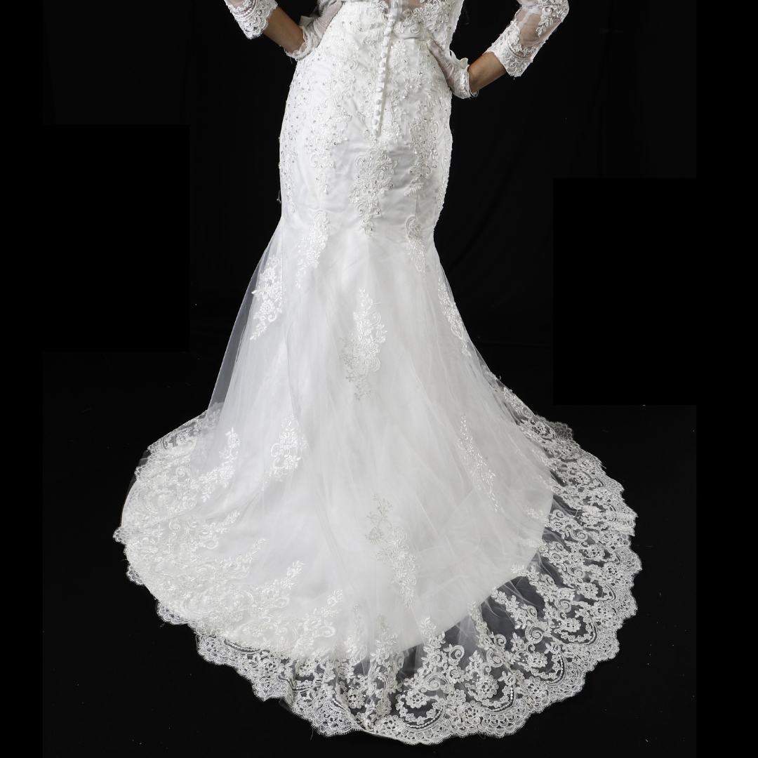 White Traditional fish cut bridal gown in Pune
