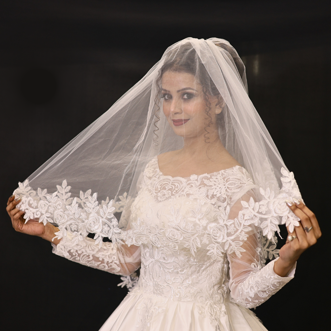 Buy Long Veil for Christian and Catholic Wedding Rose Embroidery| Gownlink