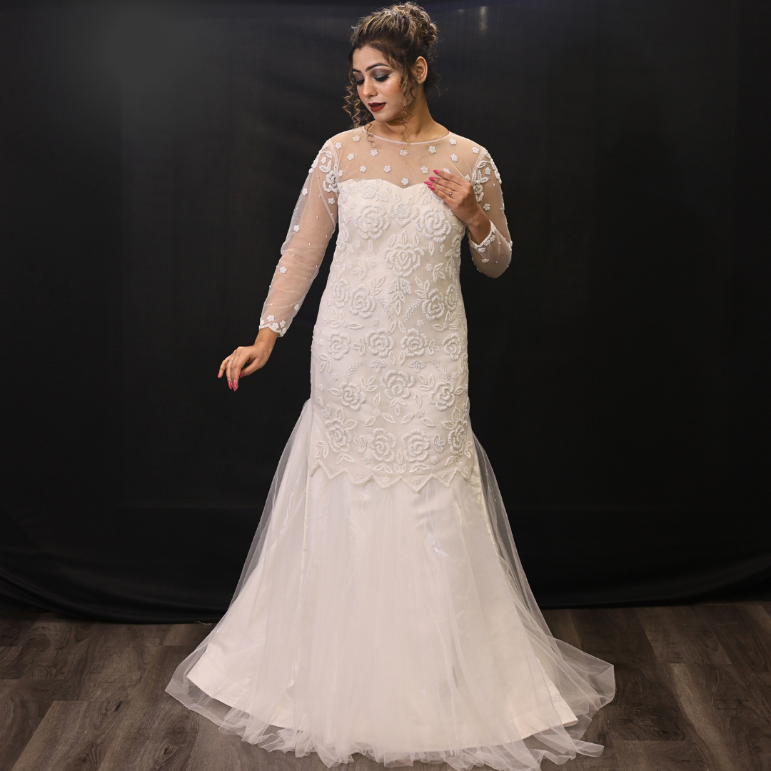 White Christain Bridal Mermaid gown in Nagaland