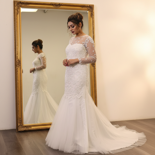 White Christain Bridal Mermaid gown in Nagaland