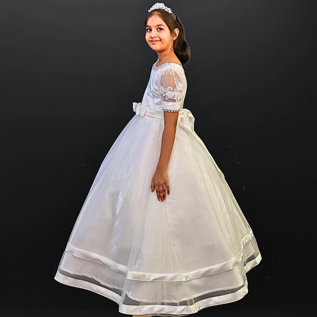 Elegant white First Communion dress in Madhya Pradesh