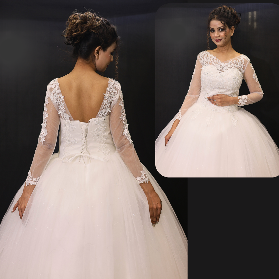 White Christain Bridal Ball Gown in Kerala