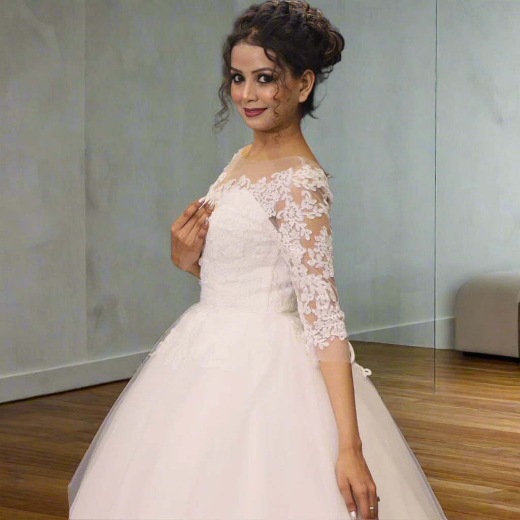White Modest Christain bridal Gown in Telangana